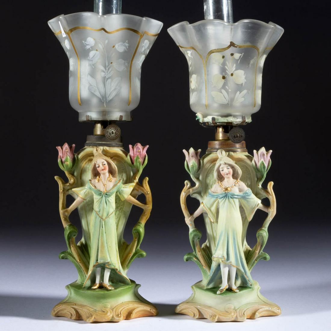 UNLISTED BISQUE PORCELAIN ART NOUVEAU-STYLE NEAR PAIR (1 of 1)