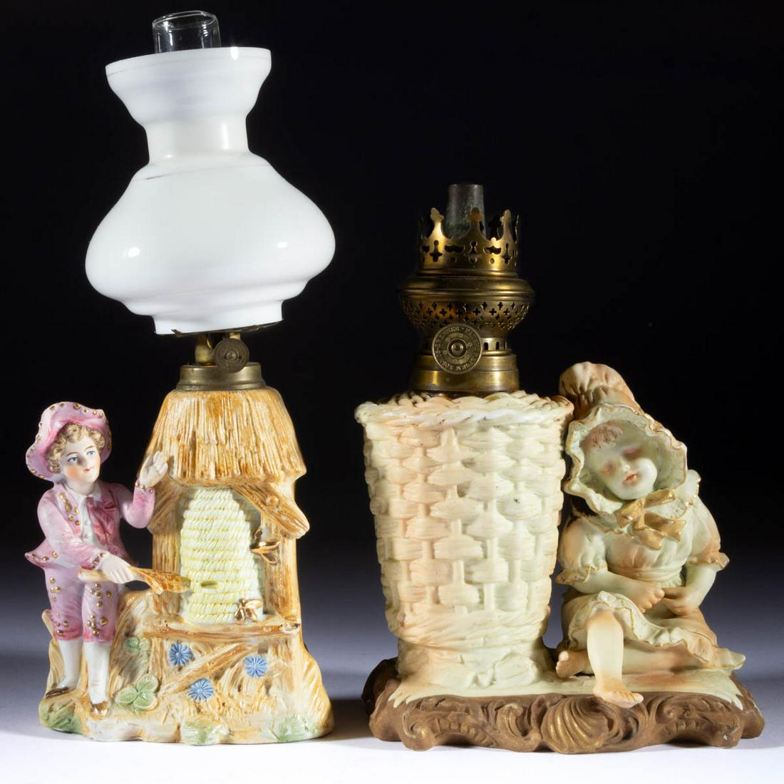 ASSORTED BISQUE PORCELAIN FIGURAL MINIATURE LAMPS, LOT (1 of 1)