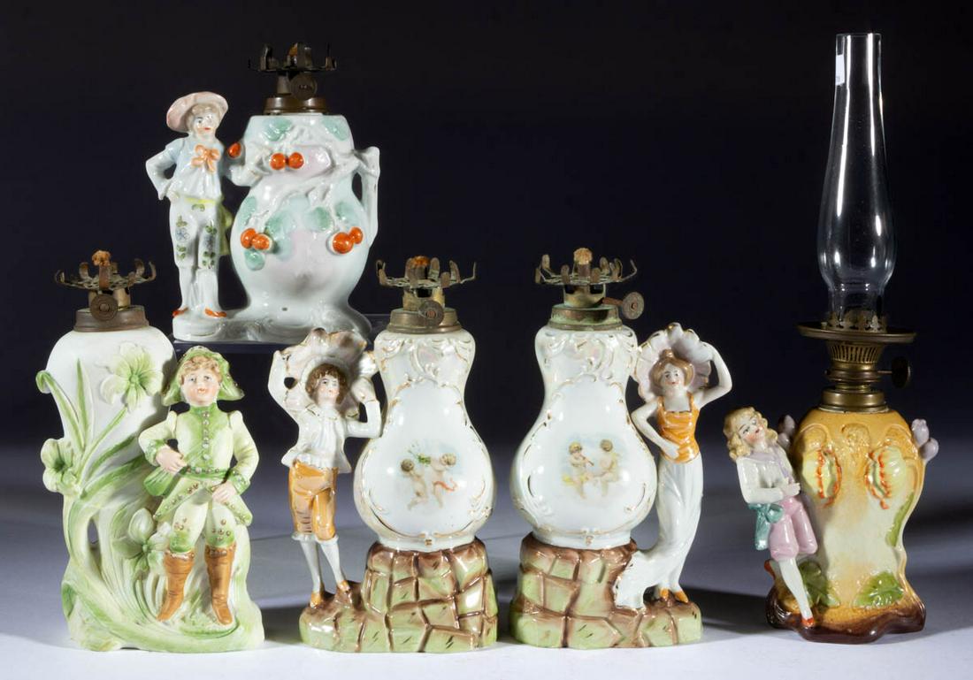 ASSORTED BISQUE PORCELAIN FIGURAL MINIATURE LAMPS, LOT (1 of 1)