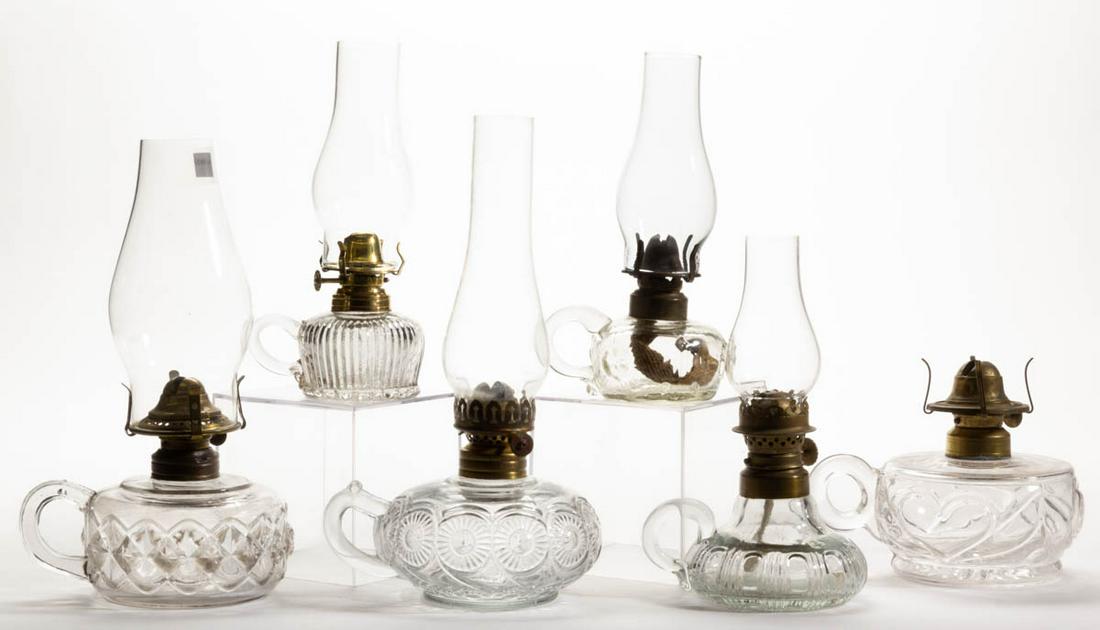 ASSORTED PRESSED GLASS KEROSENE FINGER LAMPS, LOT OF (1 of 1)