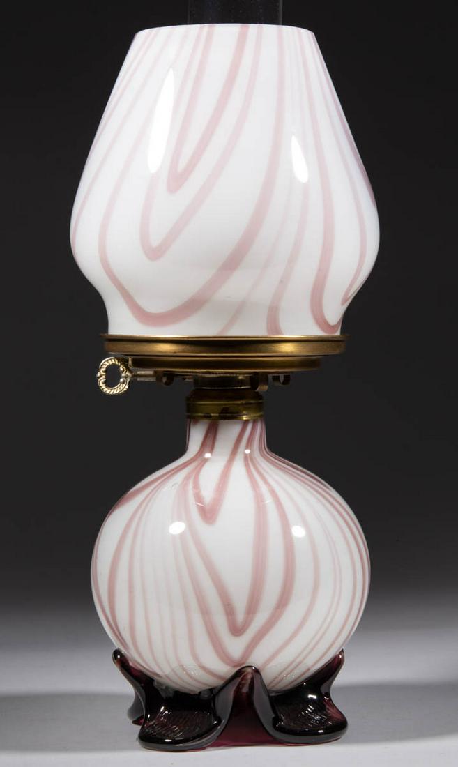 BLOWN PULLED-DECORATED GLASS KEROSENE PARLOR LAMP (1 of 1)