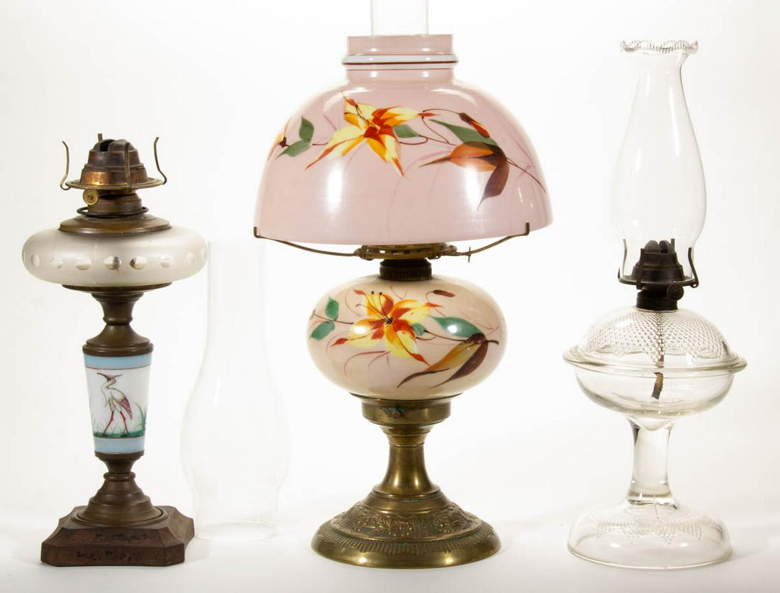 ASSORTED GLASS KEROSENE LAMPS, LOT OF THREE (1 of 1)