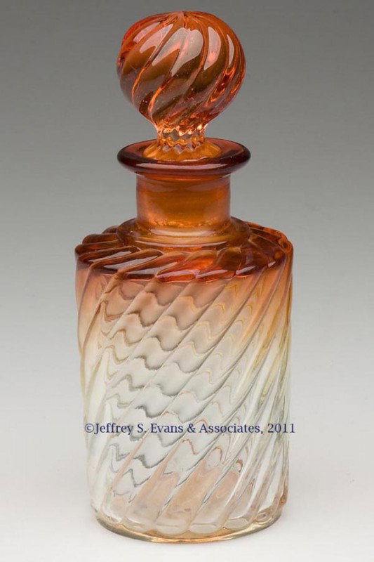 BACCARAT ROSE TEINTE SWIRL COLOGNE BOTTLE: BACCARAT ROSE TEINTE SWIRL COLOGNE BOTTLE, original stopper. First quarter 20th century. 6 7/8" HOA, 3" D. Provenance: From a private Massachusetts collection.