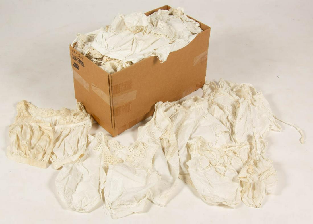 VICTORIAN / EDWARDIAN WHITE CLOTHING, LOT OF 30: VICTORIAN / EDWARDIAN WHITE CLOTHING, LOT OF 30, most or all lady's clothing, including blouses, skirts, and drawers, some pieces with lace and eyelet accents. Fourth quarter 19th/early 20th century. 