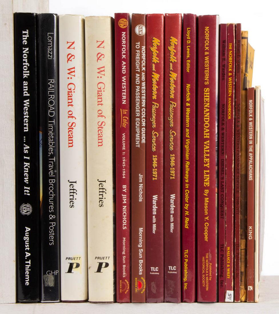RAILROAD - NORFOLK & WESTERN REFERENCE VOLUMES, LOT OF: RAILROAD - NORFOLK & WESTERN REFERENCE VOLUMES, LOT OF 16, including Cooper, "Norfolk & Western's Shenandoah Valley Line"; Reid, "Norfolk & Western and Virginian Railways in Color"; Nichols, "Norfolk 