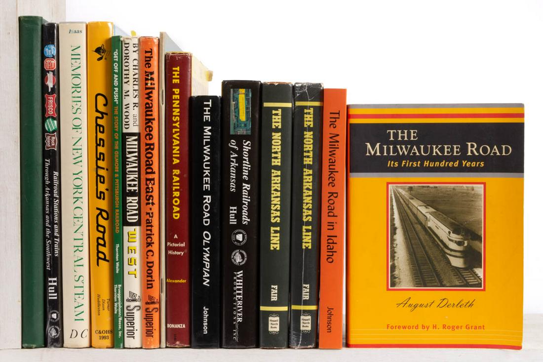 RAILROAD - REGIONAL UNITED STATES REFERENCE VOLUMES,: RAILROAD - REGIONAL UNITED STATES REFERENCE VOLUMES, LOT OF 15, including Hull, "Railroad Stations and Trains through Arkansas and the Southwest"; Haas, "Memories of New York Central Steam"; Turner, "