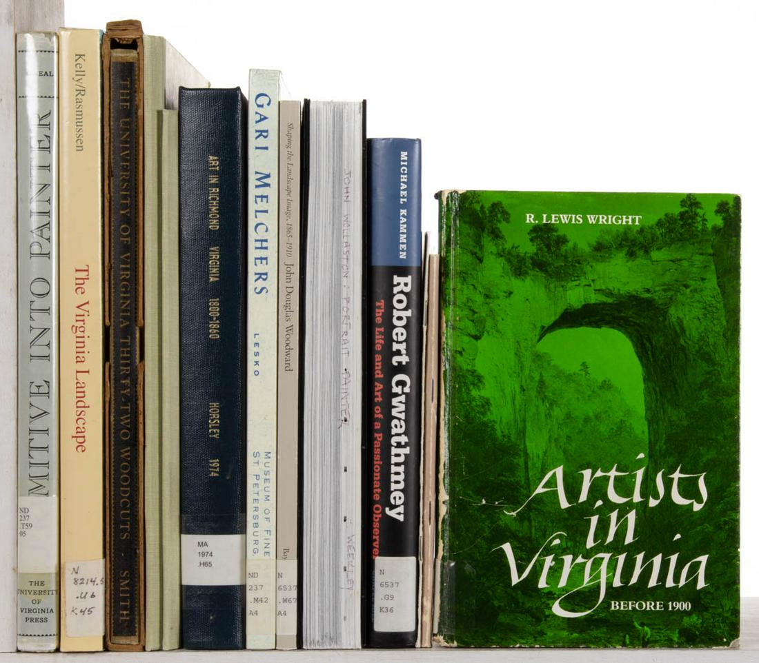 VIRGINIA ART / ARTISTS REFERENCE VOLUMES, LOT OF 12: VIRGINIA ART / ARTISTS REFERENCE VOLUMES, LOT OF 12, (updated 2/23/22) including Smith, "The University of Virginia: Thirty-two Woodcuts", second edition, inscribed presentation from author/artist; an