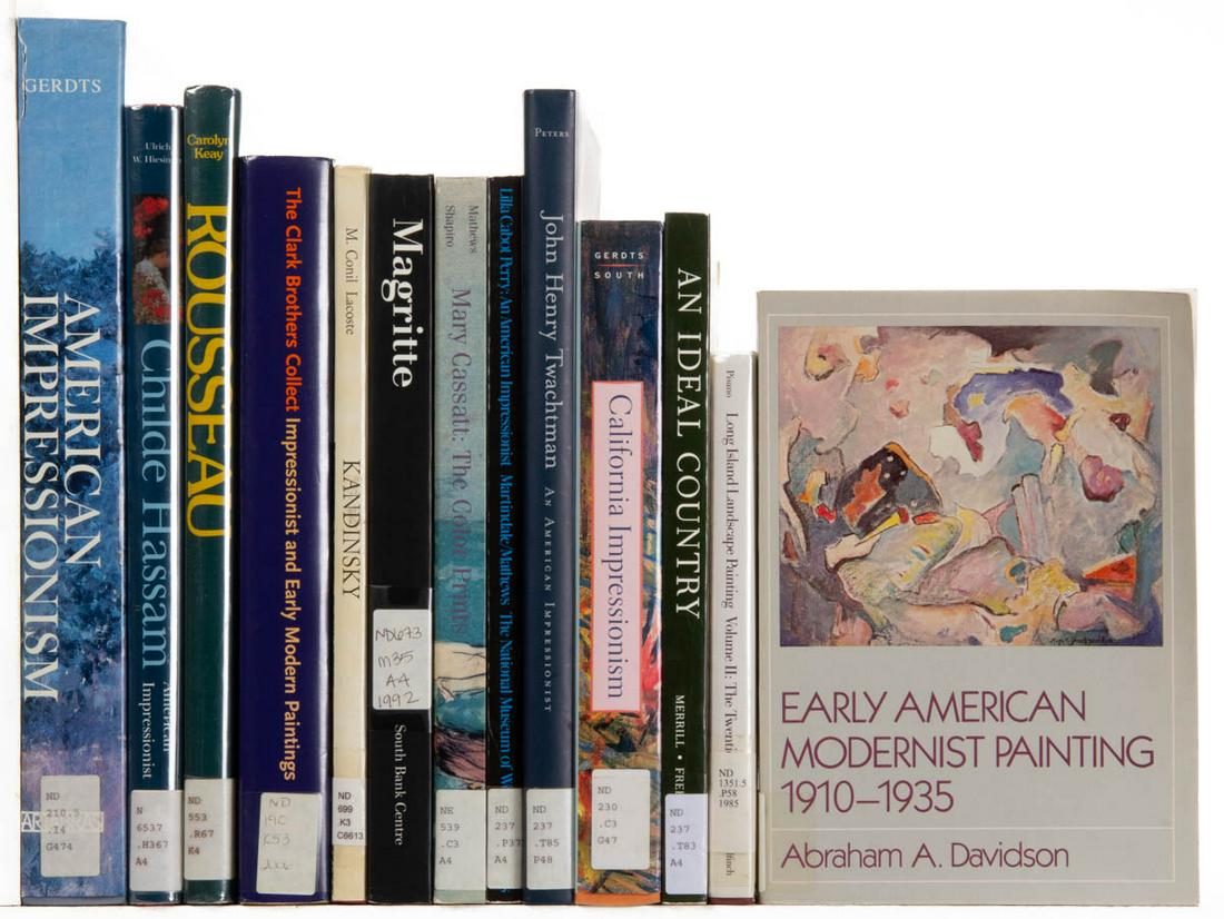 AMERICAN IMPRESSIONISM / MODERN ART REFERENCE VOLUMES,: AMERICAN IMPRESSIONISM / MODERN ART REFERENCE VOLUMES, LOT OF 13, including Gerdts and South, "California Impressionism"; Peters, "John Henry Twachtman: An American Impressionist"; Merrill, "An Ideal
