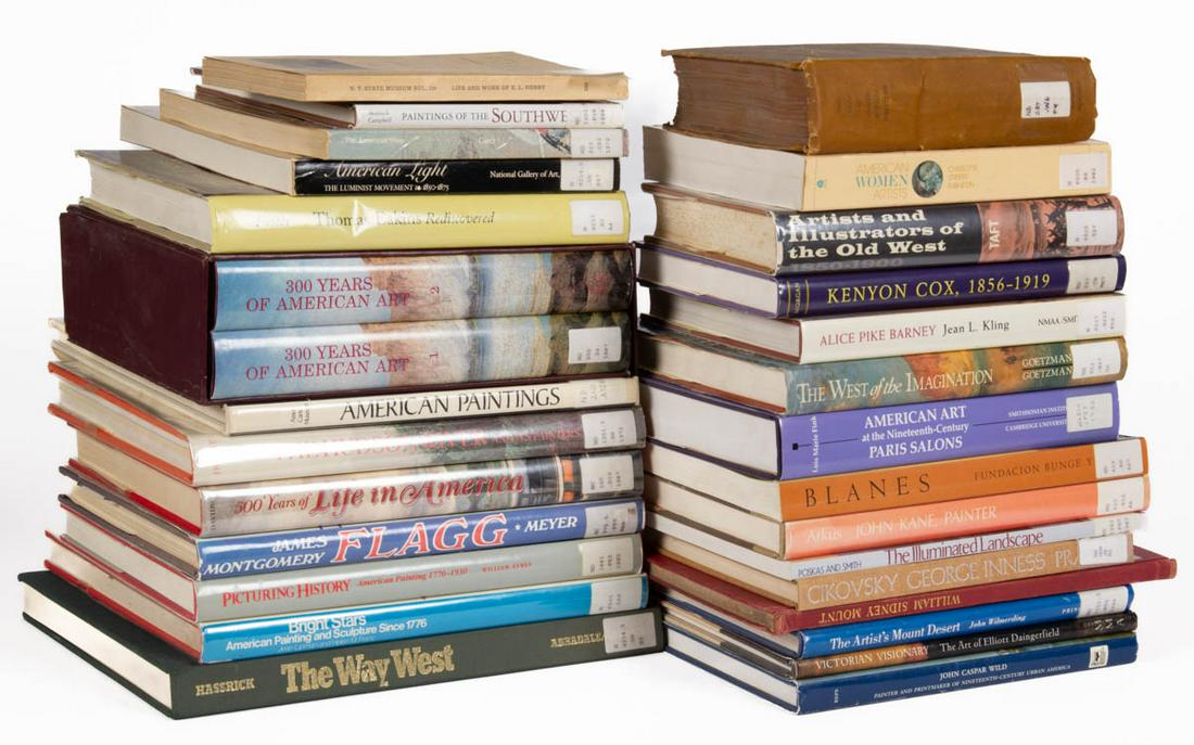 ASSORTED AMERICAN ART REFERENCE VOLUMES, LOT OF 28: ASSORTED AMERICAN ART REFERENCE VOLUMES, LOT OF 28, including Foster, "Thomas Eakins Rediscovered"; Wilmerding, "American Light: The Luminist Movement, 1850-1875"; Ayres (ed.), "Picturing History: Ame