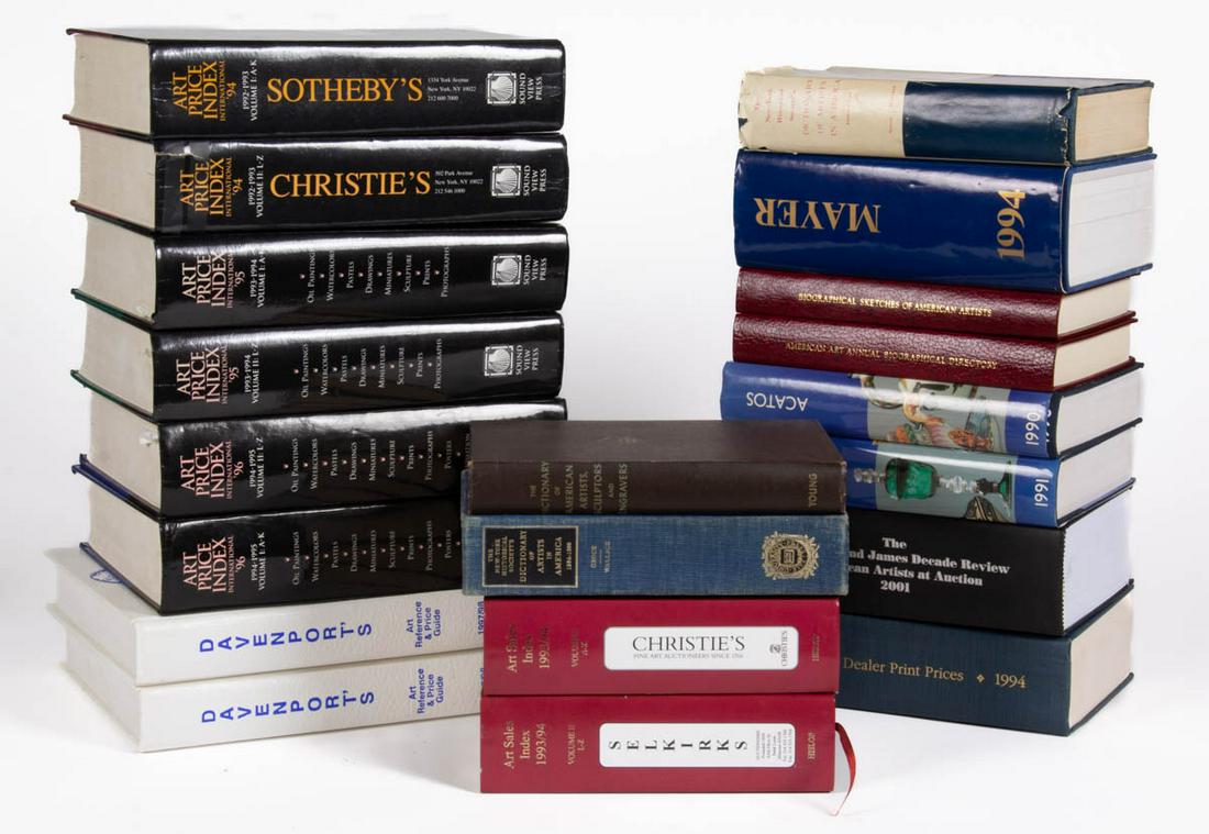 FINE ARTS REFERENCE VOLUMES, LOT OF 20: FINE ARTS REFERENCE VOLUMES, LOT OF 20, including Earle, "Biographical Sketches of American Artists", 1972 limited edition facsimile of original 1924 edition; and Schmidt, "American Art Annual Biograp