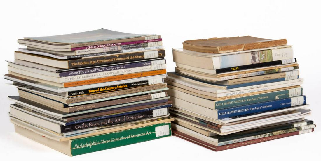 ASSORTED ART / ARTIST EXHIBITION CATALOGUES, LOT OF 58: ASSORTED ART / ARTIST EXHIBITION CATALOGUES, LOT OF 58 + / -, including Jones, "Nature Staged: The Landscape and Still Life Paintings of Levi Wells Prentice"; Evans, "Visions of the Susquehanna: 250 Y