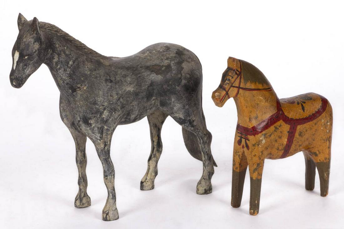 FOLK ART CARVED AND PAINTED HORSES, LOT OF TWO (1 of 3)
