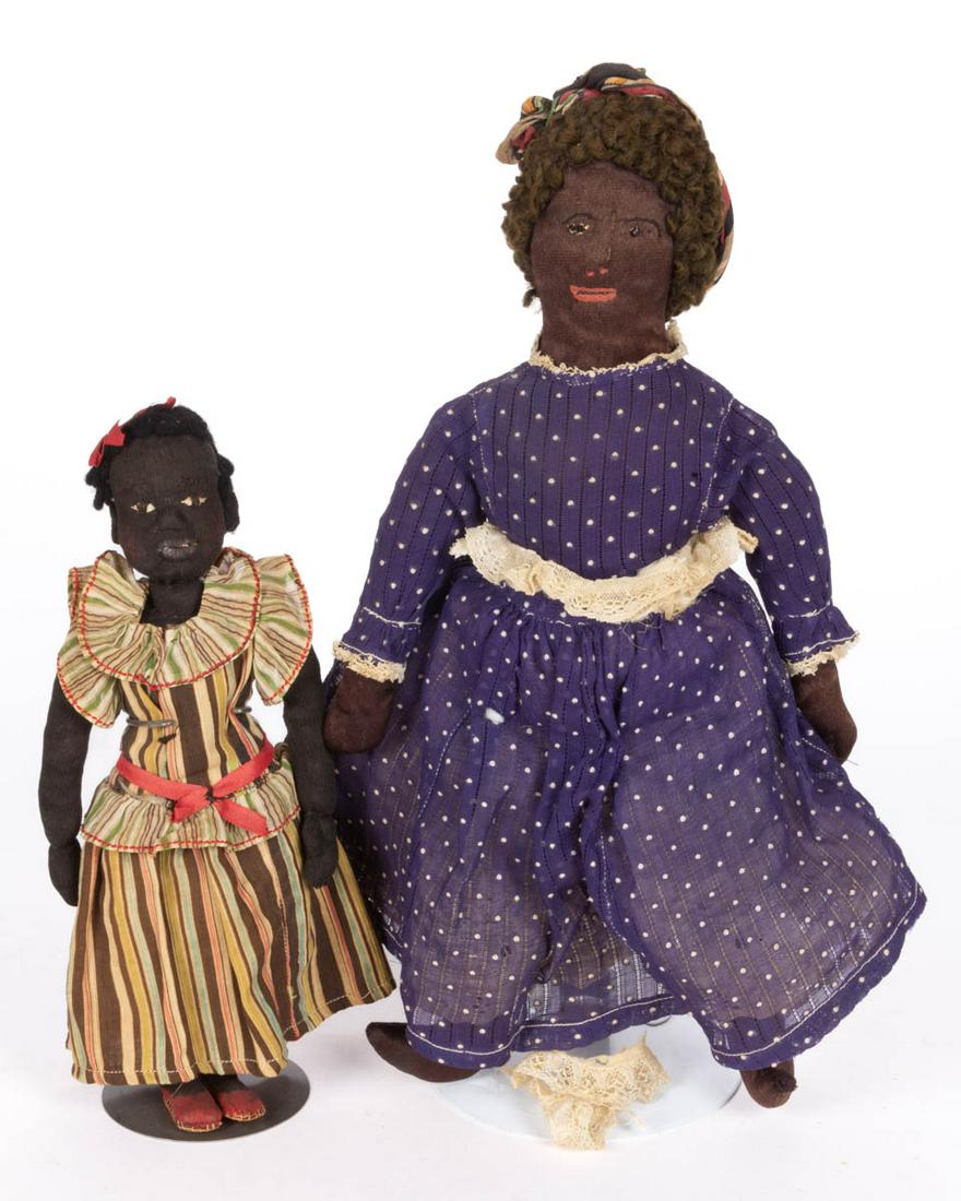 FOLK ART BLACK AMERICANA CLOTH DOLLS, LOT OF TWO (1 of 4)