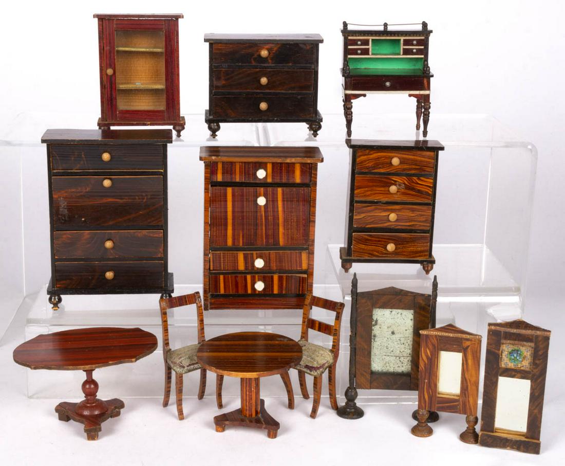 ASSORTED DOLLHOUSE / MINIATURE GRAIN-PAINTED WOODEN (1 of 4)