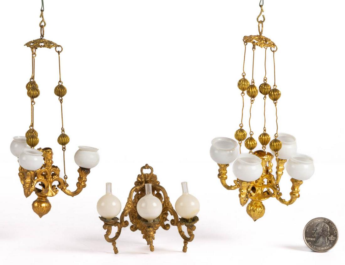 DOLLHOUSE / MINIATURE ORMOLU METAL CHANDELIERS AND WALL (1 of 1)