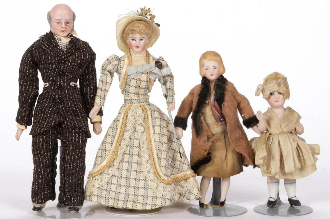 ASSORTED BISQUE-HEAD DOLLHOUSE DOLLS, LOT OF FOUR (1 of 3)