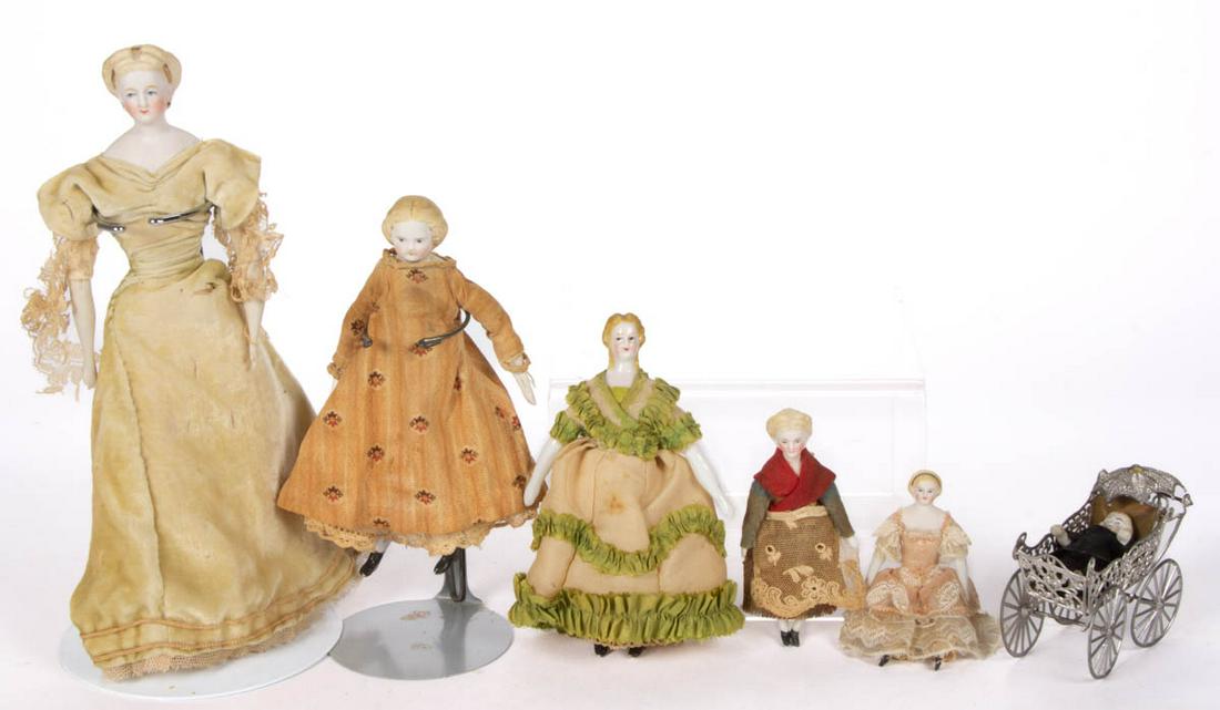 ASSORTED GERMAN AND OTHER BISQUE-HEAD DOLLHOUSE DOLLS, (1 of 2)