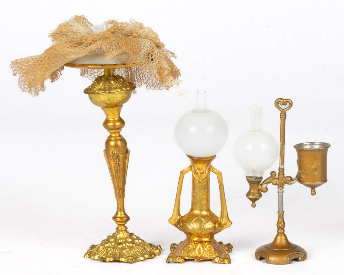 DOLLHOUSE / MINIATURE METAL LAMPS, LOT OF THREE (1 of 2)