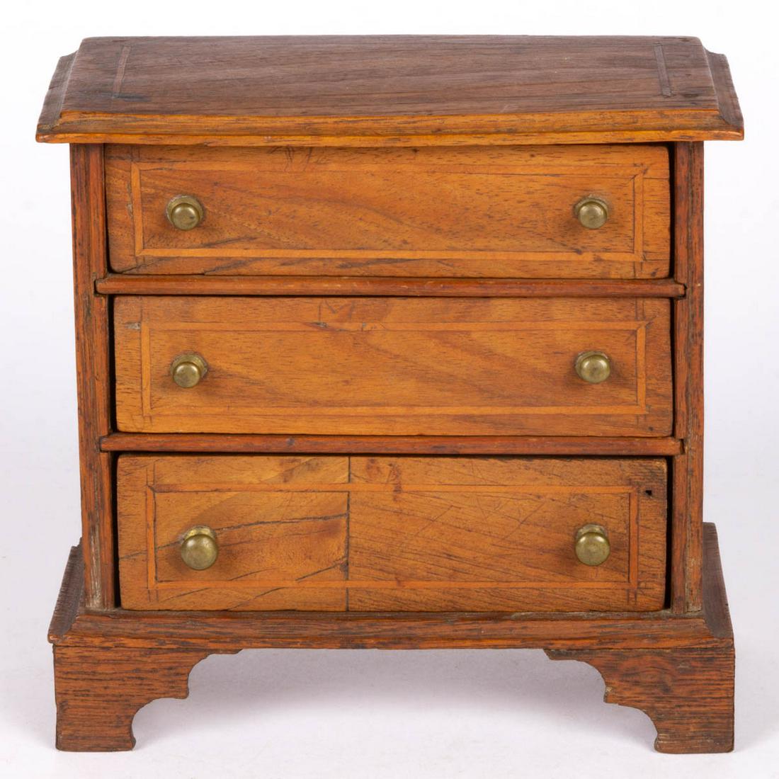 NEW ENGLAND CHIPPENDALE INLAID MAHOGANY DOLL CHEST OF (1 of 2)