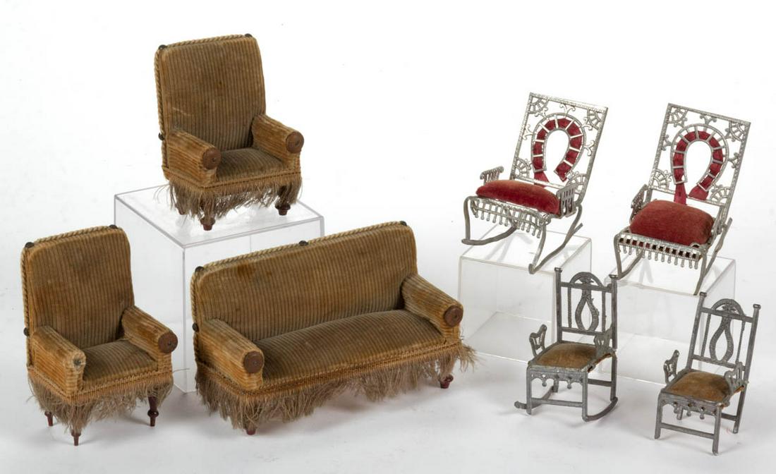 ASSORTED WOOD AND METAL DOLLHOUSE SEATING FURNITURE, (1 of 4)