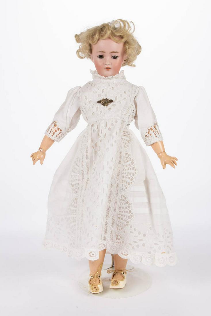SIMON & HALBIG GERMAN "BEBE JUMEAU" BISQUE-HEAD JOINTED: SIMON & HALBIG GERMAN "BEBE JUMEAU" BISQUE-HEAD JOINTED LADY DOLL, socket head with incised markings "1159 / Germany / Simon & Halbig / S & H / 6", fixed brown eyes with applied upper eyelashes and lo