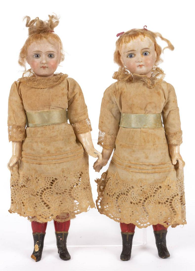 GERMAN BISQUE-HEAD BELTON-TYPE CHILD DOLLS, PAIR (1 of 3)