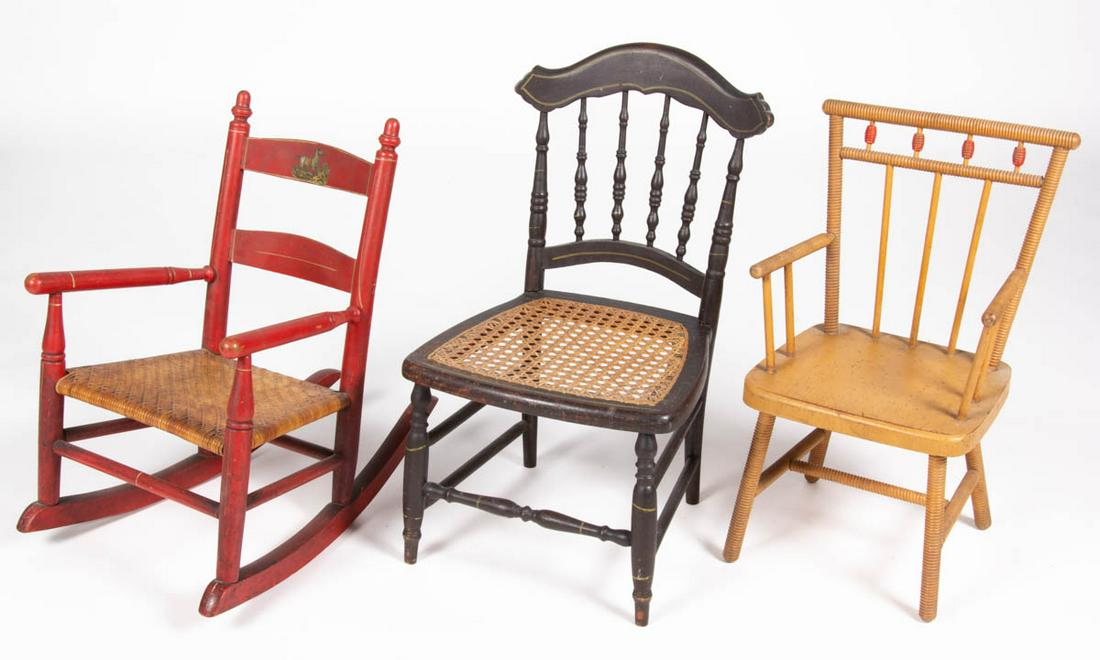 AMERICAN PAINT-DECORATED CHILD'S / DOLL CHAIRS, LOT OF (1 of 3)