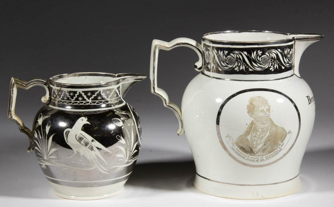 ENGLISH SILVER LUSTRE CERAMIC JUGS / PITCHERS, LOT OF (1 of 4)