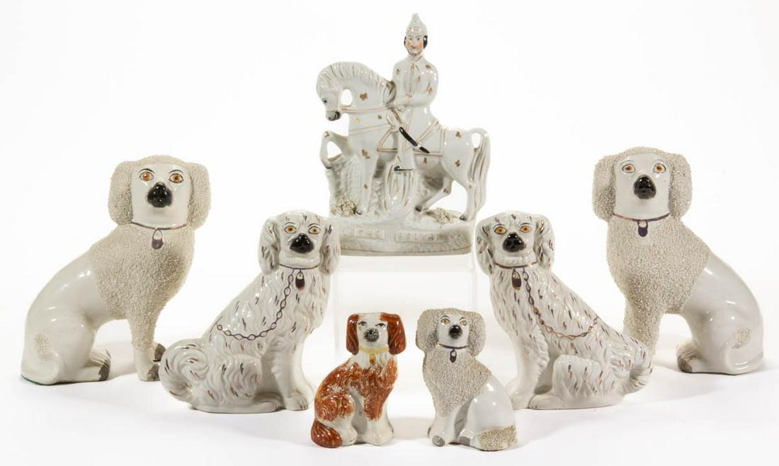 ENGLISH STAFFORDSHIRE HAND-PAINTED CERAMIC DOGS, LOT OF (1 of 2)