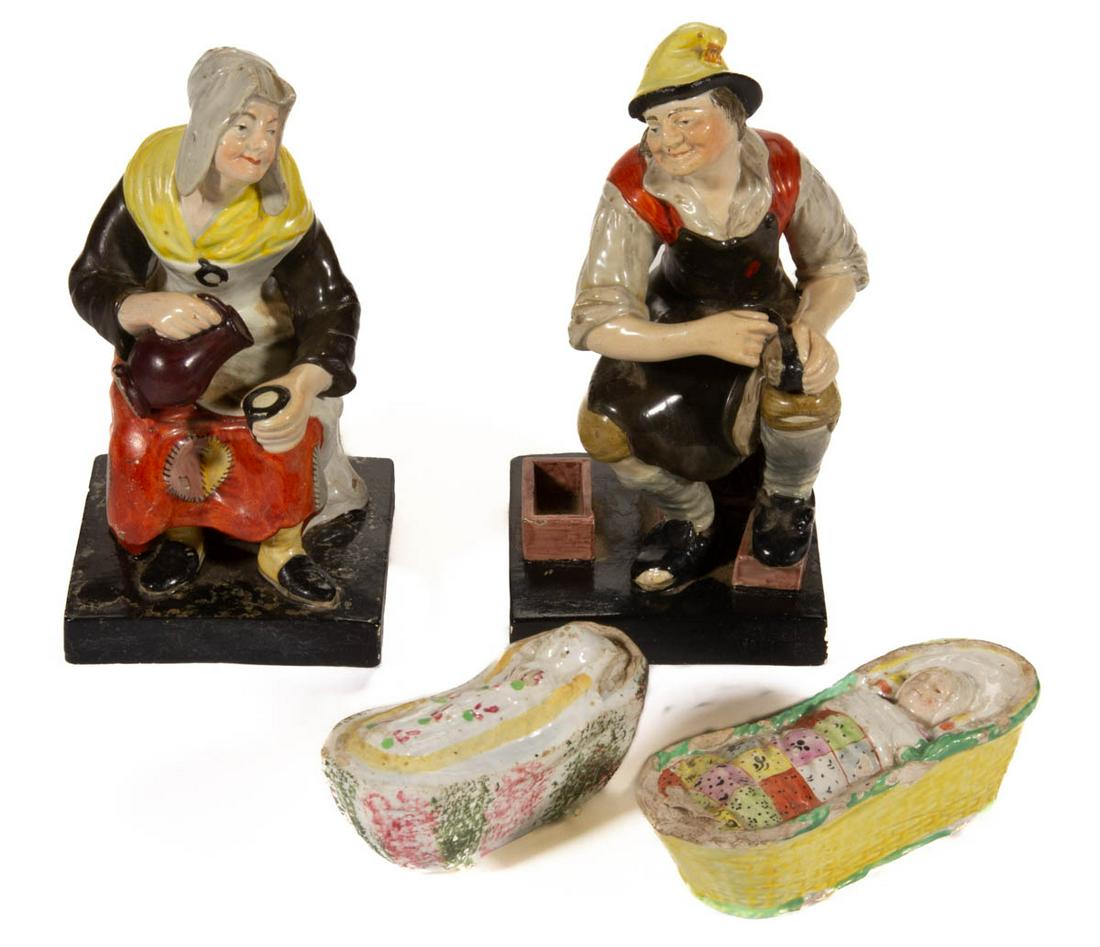 ENGLISH STAFFORDSHIRE HAND-PAINTED CERAMIC FIGURES, LOT (1 of 7)