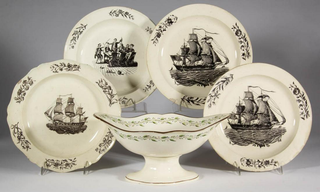 ENGLISH CREAMWARE CERAMIC TABLE ARTICLES, LOT OF FIVE (1 of 8)