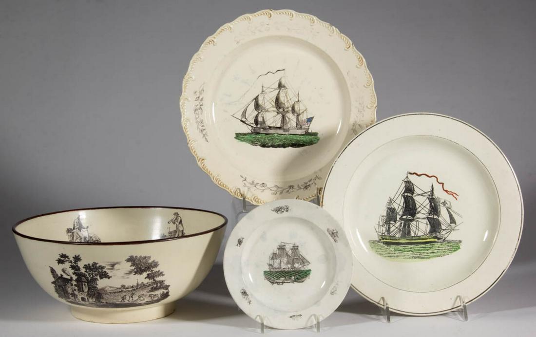 ENGLISH CREAMWARE TRANSFER-PRINTED NAUTICAL MOTIF (1 of 8)