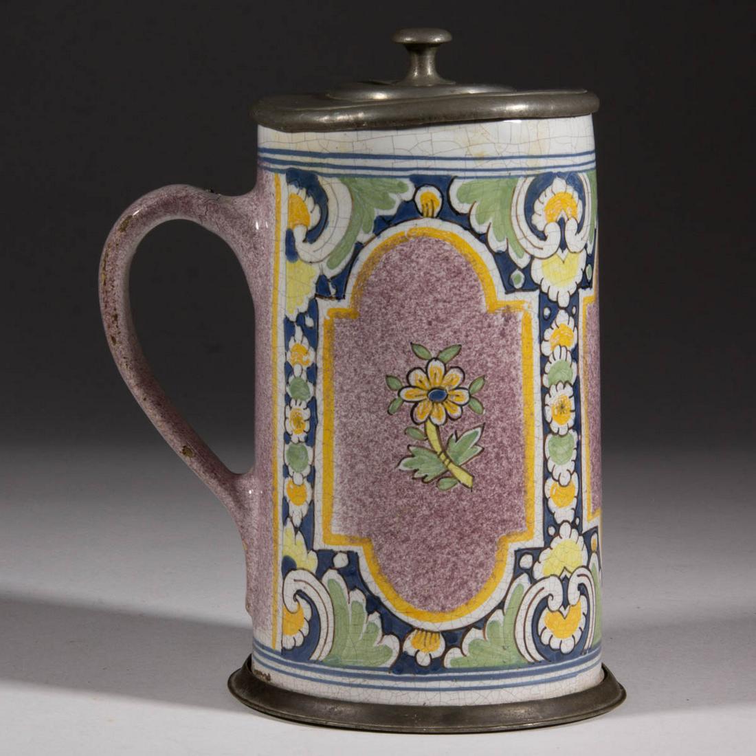 DUTCH DELFT TIN-GLAZED HAND-PAINTED EARTHENWARE TANKARD (1 of 5)