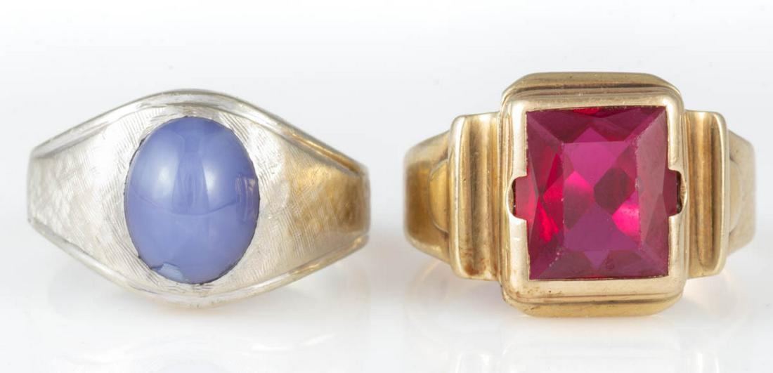 VINTAGE 10K AND 14K GOLD AND STONE MEN'S RINGS, LOT OF (1 of 3)