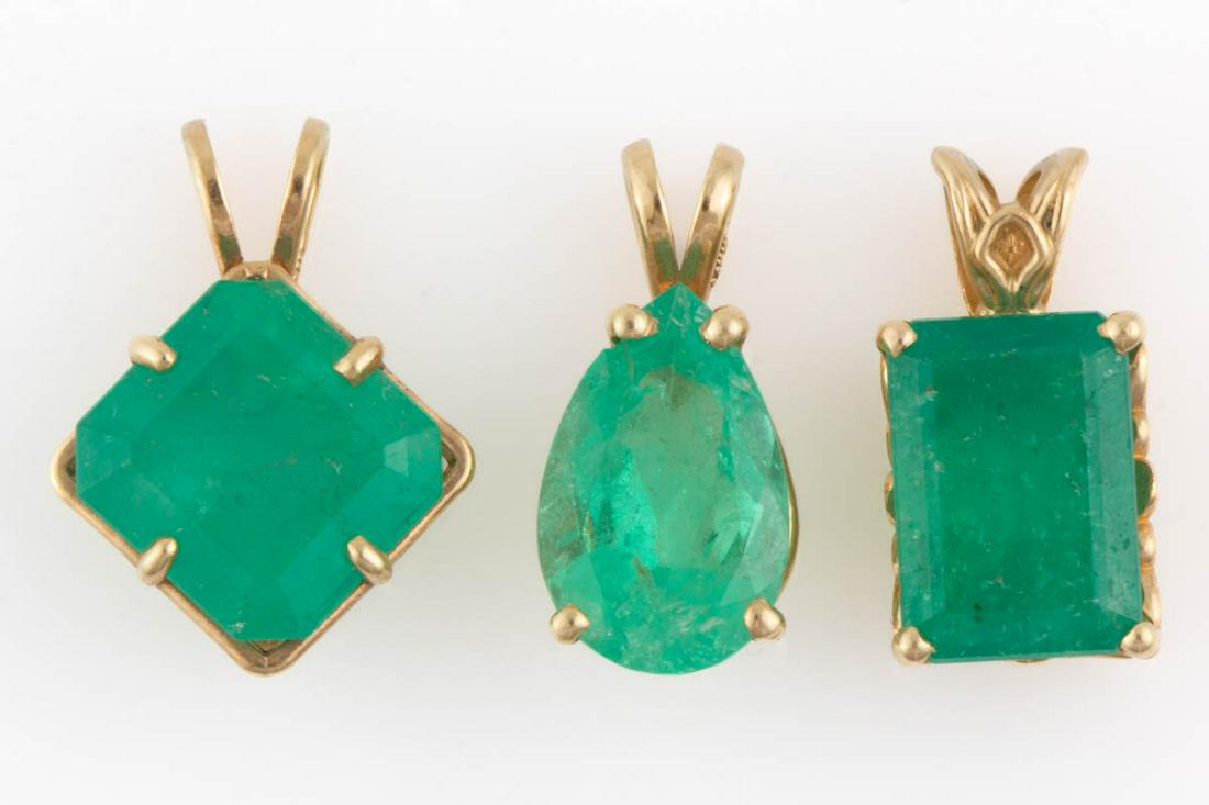 CONTEMPORARY 14K YELLOW GOLD AND EMERALD PENDANTS, LOT (1 of 2)