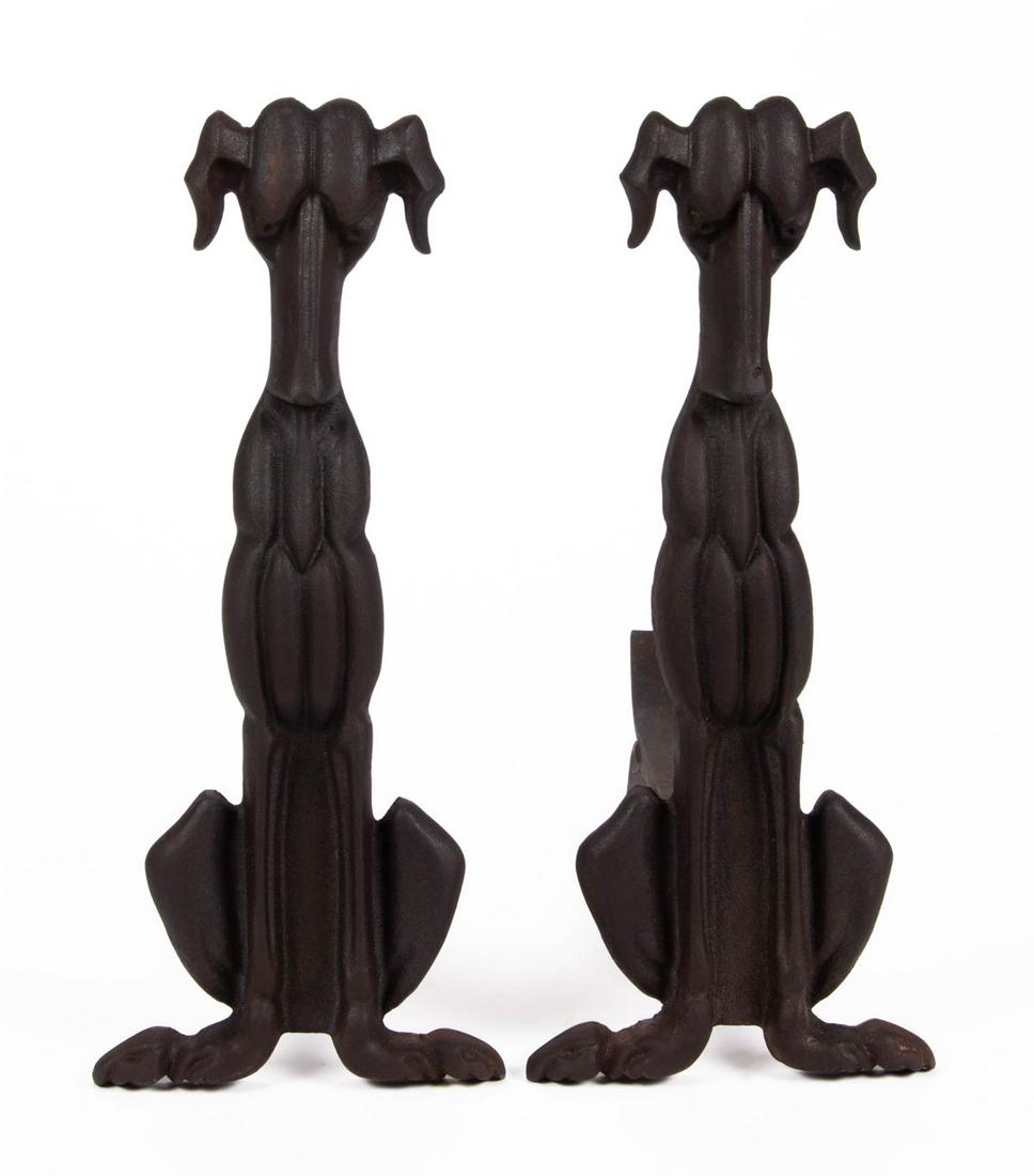 PAIR OF CAST-IRON ART DECO FIGURAL DALMATIAN DOORSTOPS: PAIR OF CAST-IRON ART DECO FIGURAL DALMATIAN DOORSTOPS / ANDIRONS, no markings located. 20th century. 16 1/2" H, 13 3/4" D.