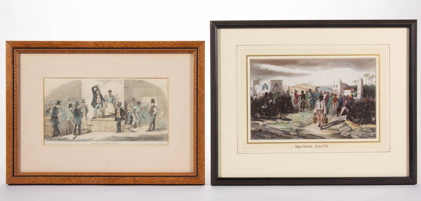 SLAVERY-RELATED PRINTS LOT OF TWO: SLAVERY-RELATED PRINTS LOT OF TWO, hand-colored engraving, colored lithograph on paper, comprising "SLAVE AUCTION AT RICHMOND, VIRGINIA." printed in The Illustrated London News, September 27, 1856, an