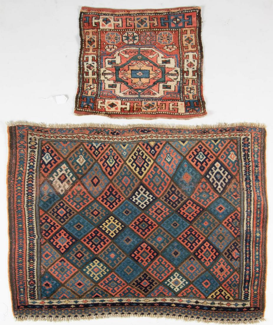 SEMI-ANTIQUE PERSIAN ORIENTAL RUGS, LOT OF TWO: SEMI-ANTIQUE PERSIAN ORIENTAL RUGS, LOT OF TWO, red and blue ground, one example with central medallion, and one with sequential medallions. Late 19th/first half 20th century. One 3' 7" x 2' 1 1/4".Pr