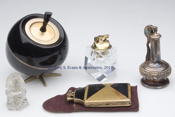 ASSORTED VINTAGE LIGHTERS, LOT OF FIVE: ASSORTED VINTAGE LIGHTERS, LOT OF FIVE, including two Ronson. 20th century. 2 1/2" to 5 1/2" H.
