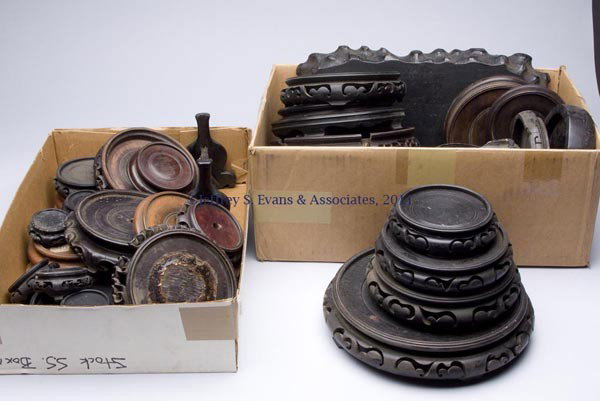ASSORTED LOT OF CHINESE DISPLAY STANDS, APPROX. 37: ASSORTED LOT OF CHINESE DISPLAY STANDS, APPROX. 37, mostly circular carved examples. 19th and 20th centuries. 2" to 10" D.