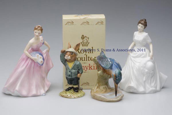 ROYAL DOULTON CHINA FIGURES, LOT OF FOUR: ROYAL DOULTON CHINA FIGURES, LOT OF FOUR, polychrome decoration, comprising "Invitation", HN 2170; "Kingfisher", HN 2541; Bunnykins "Bogey Bunny", DB 32 with original box; and "Harmony", HN4096, made 