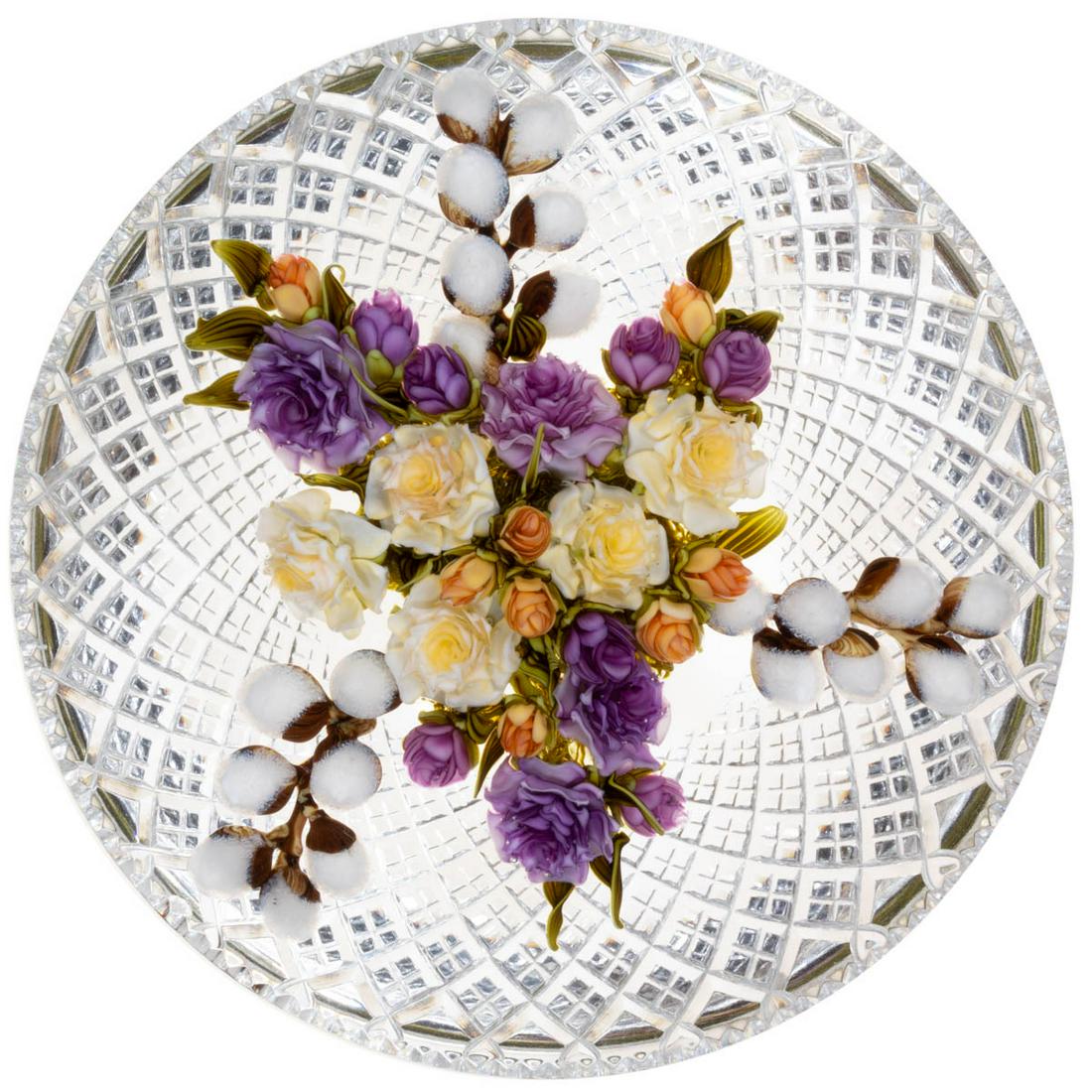 DAVID GRAEBER (AMERICAN, B. 1967) MIXED BOUQUET FANCY CUT LAMPWORK STUDIO ART GLASS PAPERWEIGHT (1 of 2)