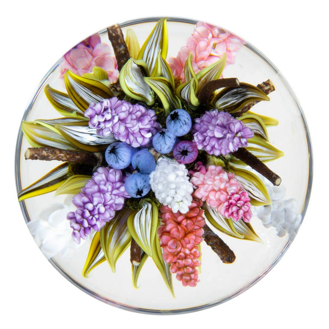 DAVID GRAEBER (AMERICAN, B. 1967) HYACINTH BOUQUET LAMPWORK STUDIO ART GLASS MAGNUM PAPERWEIGHT ORB (1 of 2)