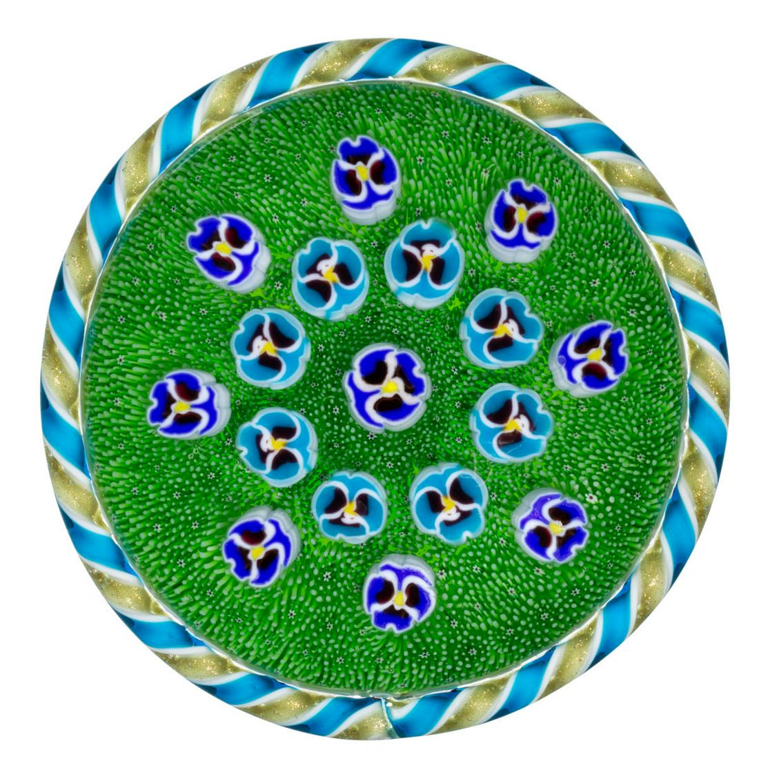 PARABELLE ARTIST PROOF PANSY CONCENTRIC MILLEFIORI STUDIO ART GLASS PIEDOUCHE PAPERWEIGHT (1 of 2)