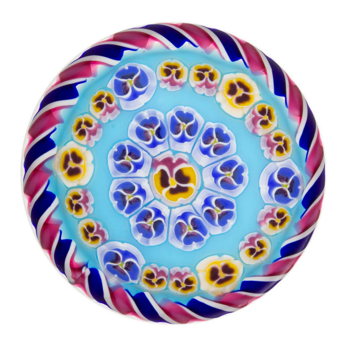 PARABELLE ARTIST PROOF PANSY CONCENTRIC MILLEFIORI STUDIO ART GLASS PAPERWEIGHT (1 of 2)
