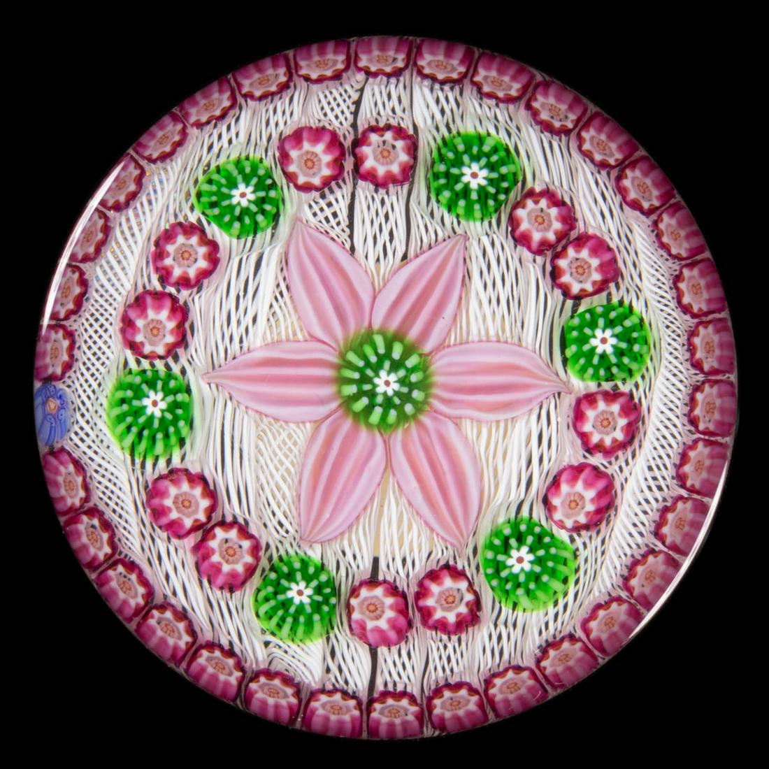 PARABELLE FLOWER AND MILLEFIORI STUDIO ART GLASS PAPERWEIGHT (1 of 2)