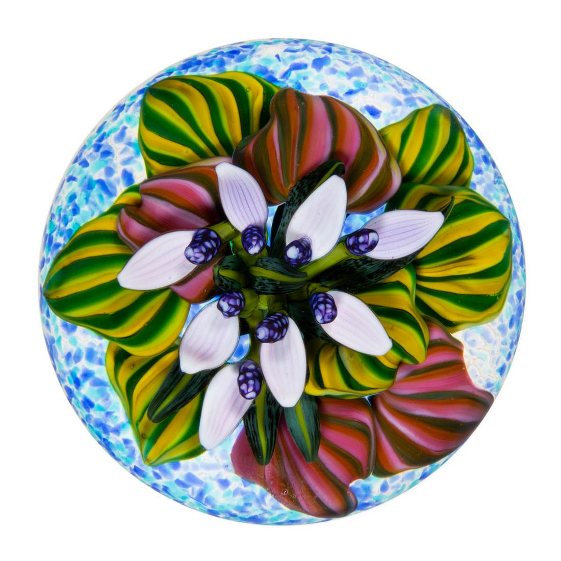 CATHY RICHARDSON (AMERICAN, B. 1949) ANTHURIUM BOUQUET LAMPWORK STUDIO ART GLASS PAPERWEIGHT (1 of 2)