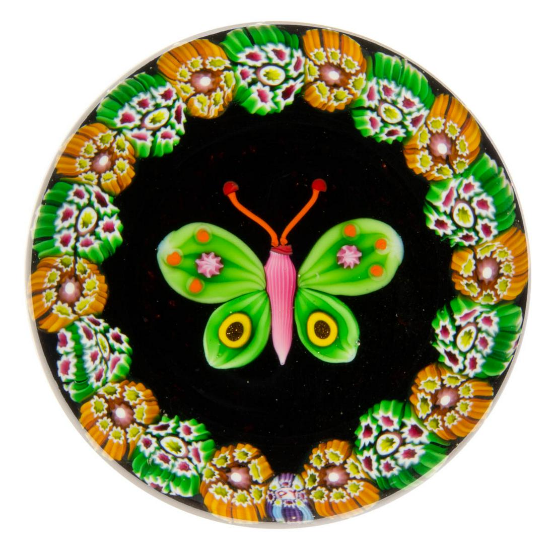 PAUL YSART (SCOTTISH, 1904-1979) LAMPWORK BUTTERFLY ART GLASS PAPERWEIGHT (1 of 2)