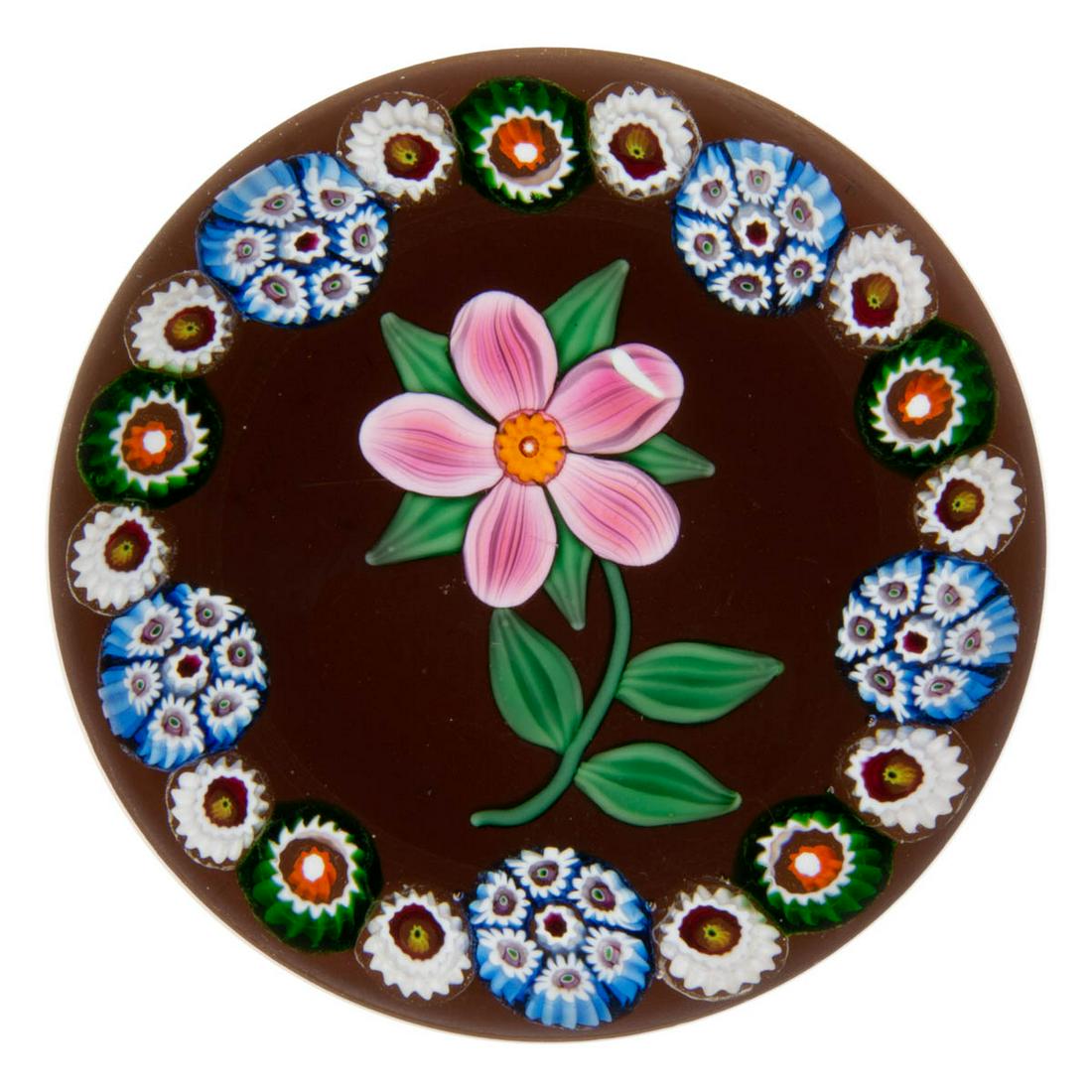 PAUL YSART (SCOTTISH, 1904-1979) ATTRIBUTED SINGLE FLOWER LAMPWORK ART GLASS PAPERWEIGHT (1 of 2)