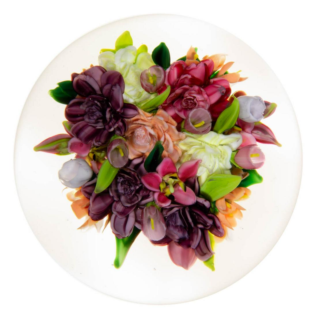 RICK AYOTTE (AMERICAN, B. 1944) ENCHANTMENT BOUQUET LAMPWORK STUDIO ART GLASS MAGNUM PAPERWEIGHT (1 of 2)